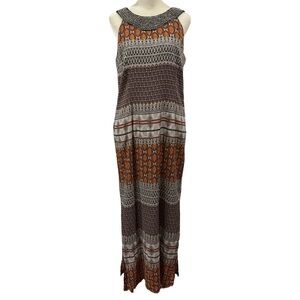 NWT Foley's Petite  Womens Tribal Beaded neckline cotton Maxi Dress Size 10P